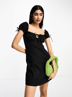 Платье мини с рюшами Asos черное