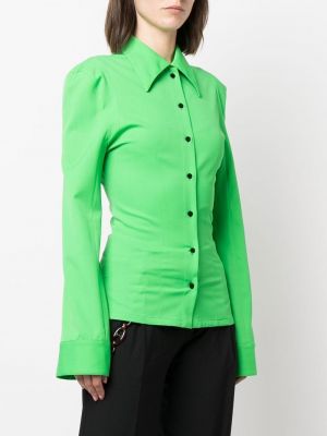 Péřová slim fit košile s knoflíky Kwaidan Editions zelená