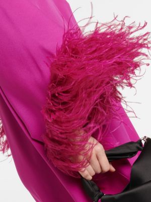 Robe longue à plumes en crêpe Taller Marmo rose
