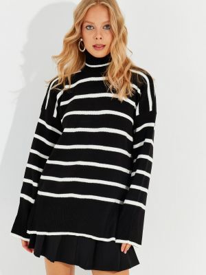 Svītrainas džemperis ar augstu apkakli Cool & Sexy melns
