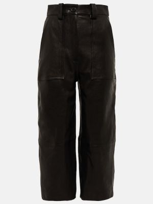 Kožené rovné kalhoty s vysokým pasem Khaite černé