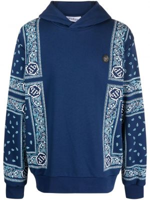 Bluza z kapturem bawełniana z nadrukiem z wzorem paisley Philipp Plein niebieska