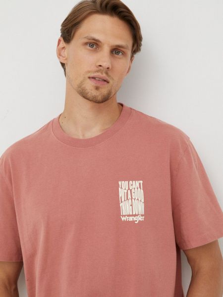 Памучна тениска с дълъг ръкав с принт Wrangler розово