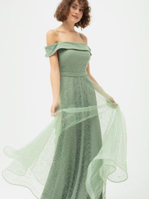 Вечерна рокля с лодка декольте Lafaba зелено