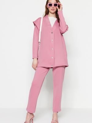Плетен костюм с копчета Trendyol розово