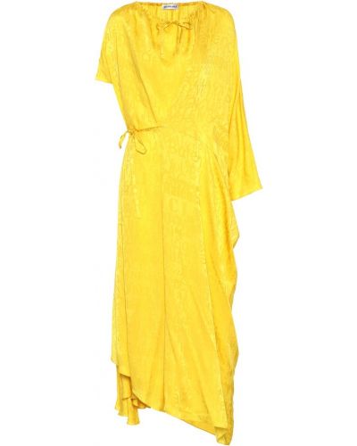 Vestido midi de seda de tejido jacquard Balenciaga amarillo