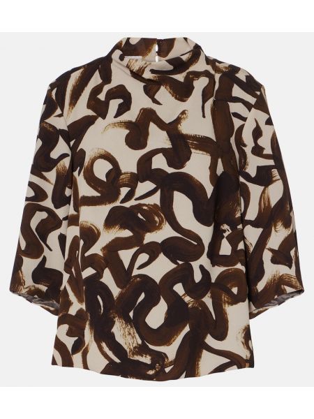 Tryckt lång topp Dries Van Noten brun