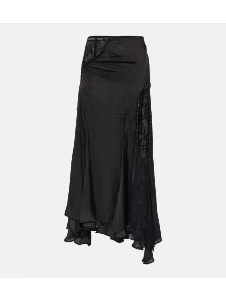 Ασύμμετρη maxi φούστα με δαντέλα Y Project μαύρο