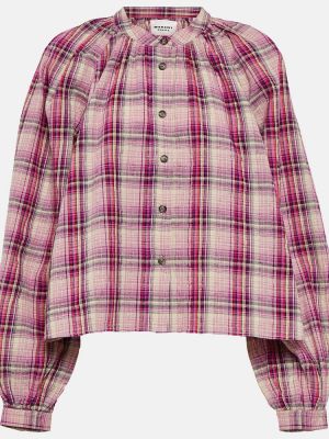 Camisa de lino de algodón a cuadros Marant Etoile rosa