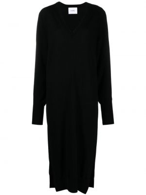 Μάλλινη μίντι φόρεμα με λαιμόκοψη v Nude μαύρο