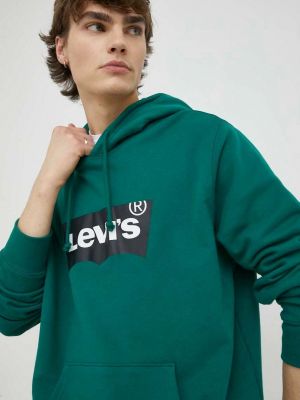 Levi's bluza bawełniana męska kolor zielony z kapturem z nadrukiem Levi's