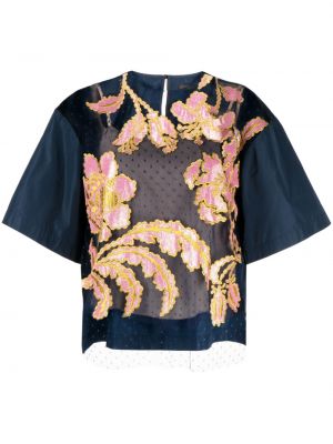 Прозрачна блуза на цветя Biyan синьо