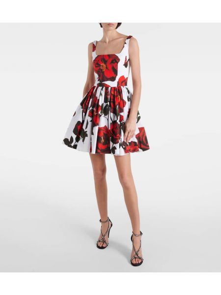 Pamučna haljina s cvjetnim printom Alexander Mcqueen bijela