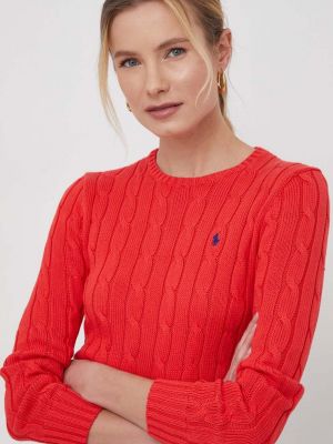 Dzianinowy sweter bawełniany Polo Ralph Lauren czerwony