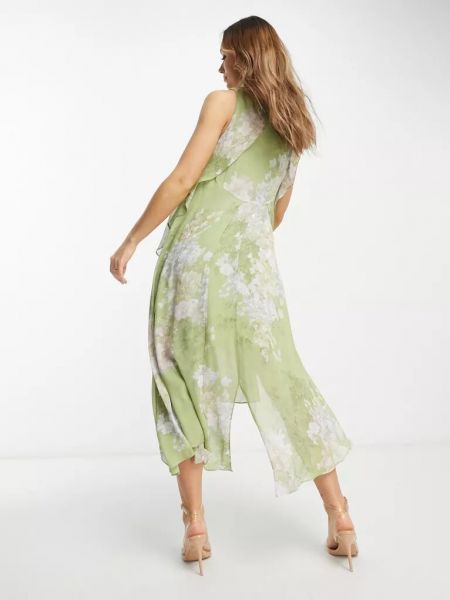 Платье миди в цветочек с принтом Allsaints зеленое