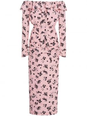Obleka s cvetličnim vzorcem s potiskom Alessandra Rich roza