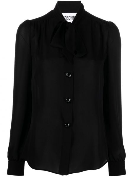 Копринена риза с панделка Moschino черно