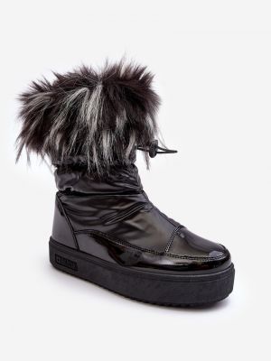 Čizme za snijeg s krznom s uzorkom zvijezda Big Star Shoes crna