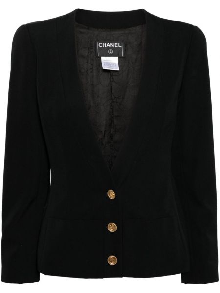 Vlněné dlouhé sako s knoflíky Chanel Pre-owned černé