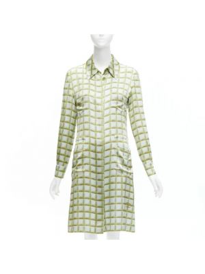 Jedwabna sukienka koszulowa w kratkę Chanel Vintage