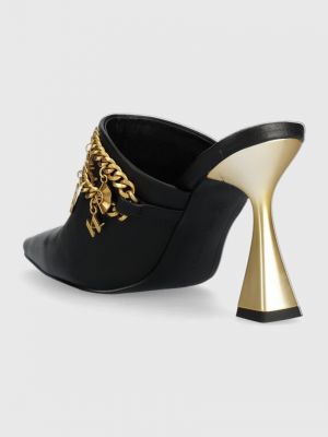 Kožené pantofle na podpatku Karl Lagerfeld černé