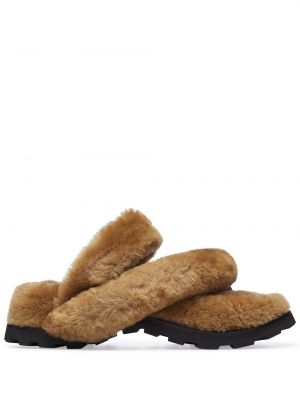 Sandale cu blană din piele Jil Sander maro