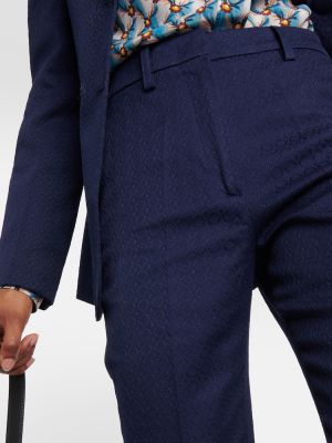 Pantaloni dritti a vita alta slim fit di cotone Etro blu