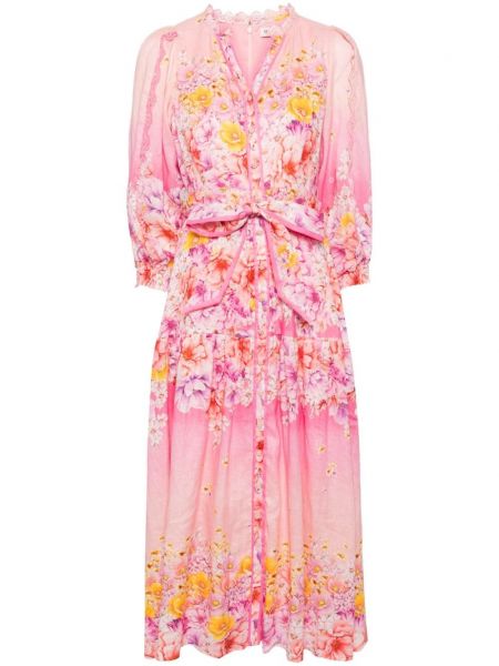 Λινή φόρεμα με ζώνη Hale Bob ροζ