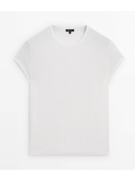 Льняная футболка с коротким рукавом Massimo Dutti бежевая