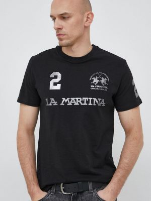 La Martina pamut póló fekete, nyomott mintás