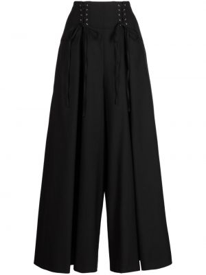 Nėriniuotos vilnonės kelnės su raišteliais Noir Kei Ninomiya juoda