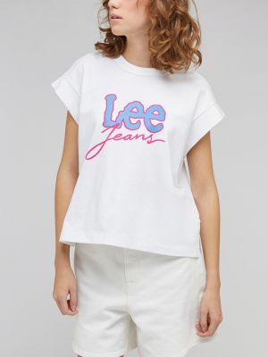 Voľné bavlnené tričko Lee - biela