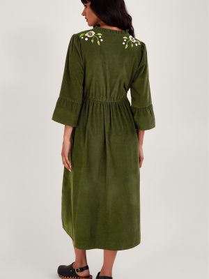 Вельветовое платье с вышивкой Monsoon зеленое