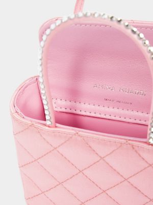 Prešívaná saténová nákupná taška Amina Muaddi ružová