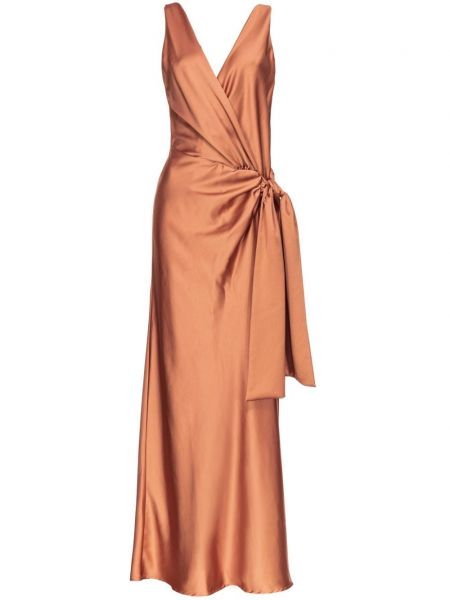 Сатенена коктейлна рокля с v-образно деколте Pinko оранжево