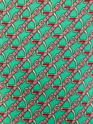 Hedvábná kravata s potiskem Hermès zelená