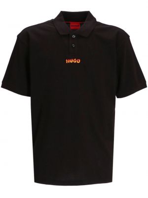 Памучна поло тениска с принт Hugo черно