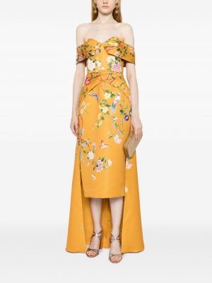 Sukienka wieczorowa w kwiatki z nadrukiem Marchesa Notte żółta