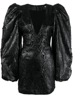 Коктейлна рокля бродирана на цветя с v-образно деколте Rotate черно