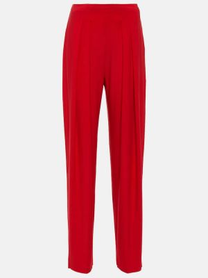 Plisované slim fit rovné kalhoty s nízkým pasem Norma Kamali červené