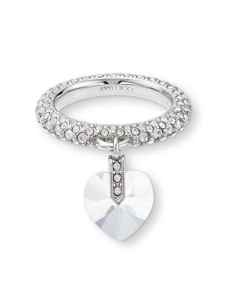 Žiedas su kristalais su širdelėmis Jimmy Choo sidabrinė