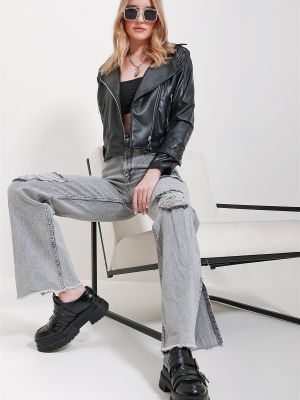 Jeansy z wysoką talią Trend Alaçatı Stili szare