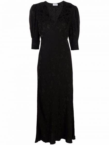 Midi obleka z v-izrezom iz žakarda Rixo črna