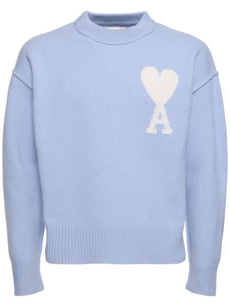 Suéter de lana de cachemir de punto Ami Paris azul