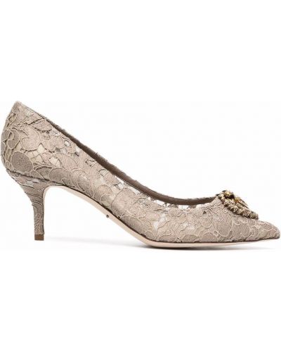 Полуотворени обувки с дантела със сърца Dolce & Gabbana кафяво