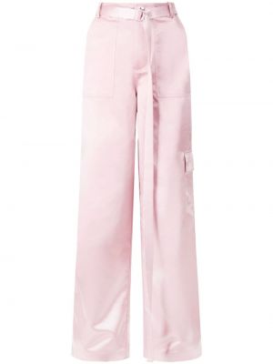 Pantaloni din satin cu croială lejeră Staud roz