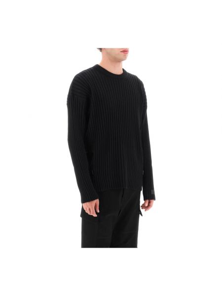 Sweter wełniany w paski Versace czarny