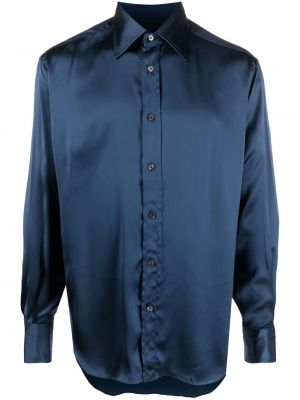 Lapos talpú szatén gombolt ing Tom Ford - kék
