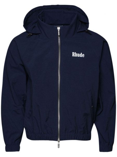 Pamučna hoodie s kapuljačom s printom Rhude plava