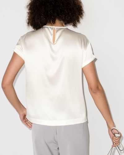 Hedvábné tričko s kulatým výstřihem Brunello Cucinelli bílé